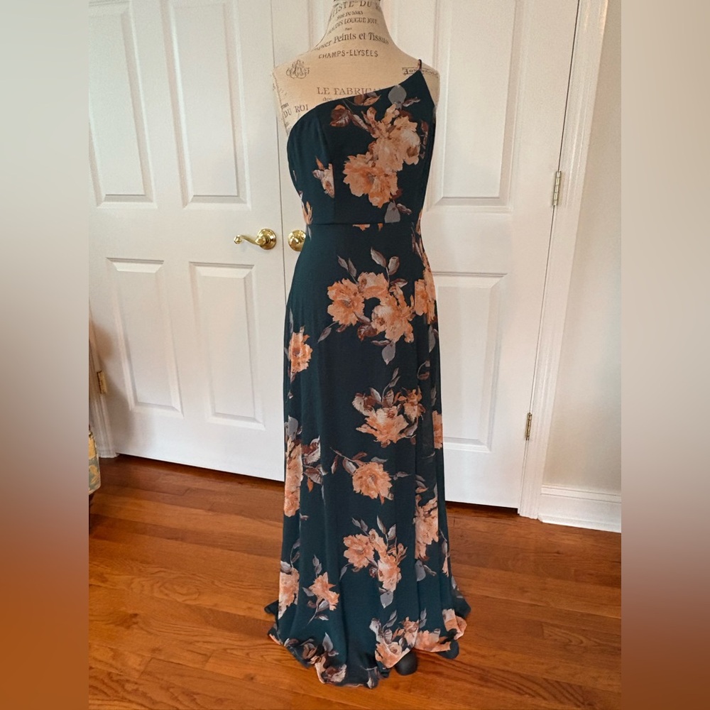 Lulu's One-Shoulder Floral Maxi Dress in Teal and Peach